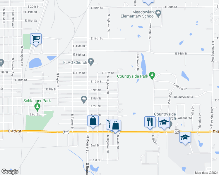 map of restaurants, bars, coffee shops, grocery stores, and more near 1305 East 9th Street in Pittsburg