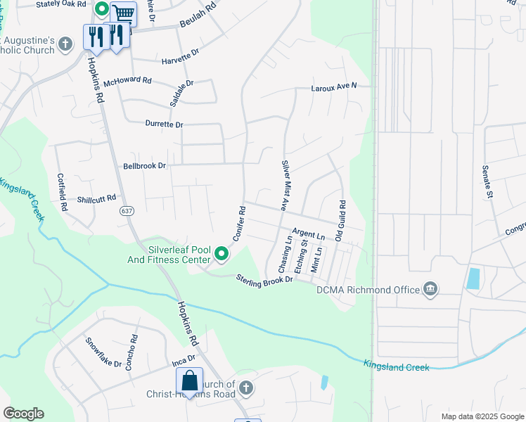 map of restaurants, bars, coffee shops, grocery stores, and more near 3725 Cannington Drive in Richmond