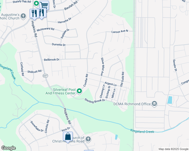map of restaurants, bars, coffee shops, grocery stores, and more near 3725 Cannington Drive in Richmond