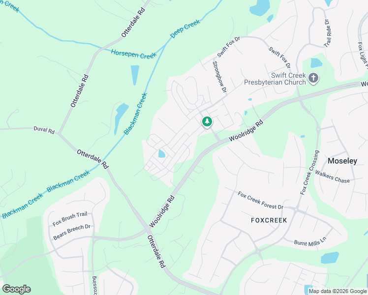 map of restaurants, bars, coffee shops, grocery stores, and more near 16801 Thornapple Run in Moseley