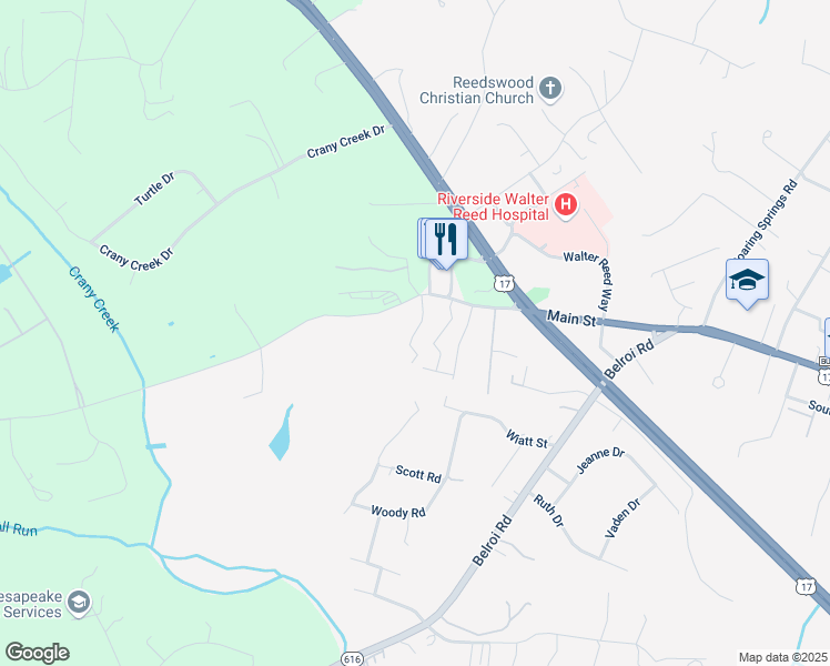 map of restaurants, bars, coffee shops, grocery stores, and more near 7407 Village Green Lane in Gloucester