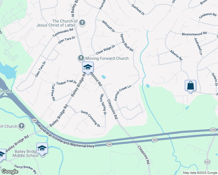 map of restaurants, bars, coffee shops, grocery stores, and more near 5007 Parrish Creek Place in Chesterfield