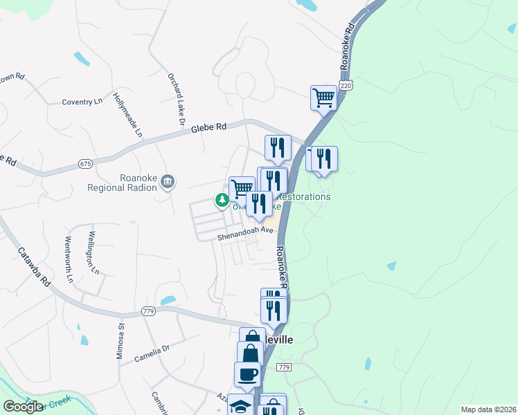 map of restaurants, bars, coffee shops, grocery stores, and more near 65 Town Center Street in Daleville