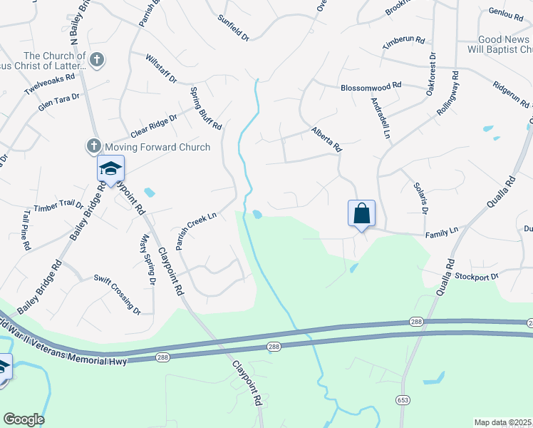 map of restaurants, bars, coffee shops, grocery stores, and more near 10331 Sandy Ridge Drive in Chesterfield