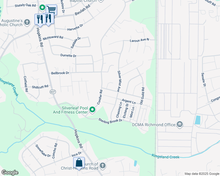 map of restaurants, bars, coffee shops, grocery stores, and more near 3730 Cannington Drive in Richmond