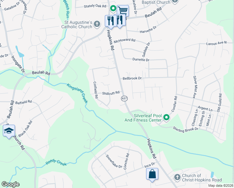map of restaurants, bars, coffee shops, grocery stores, and more near 4311 Shillcutt Road in Richmond