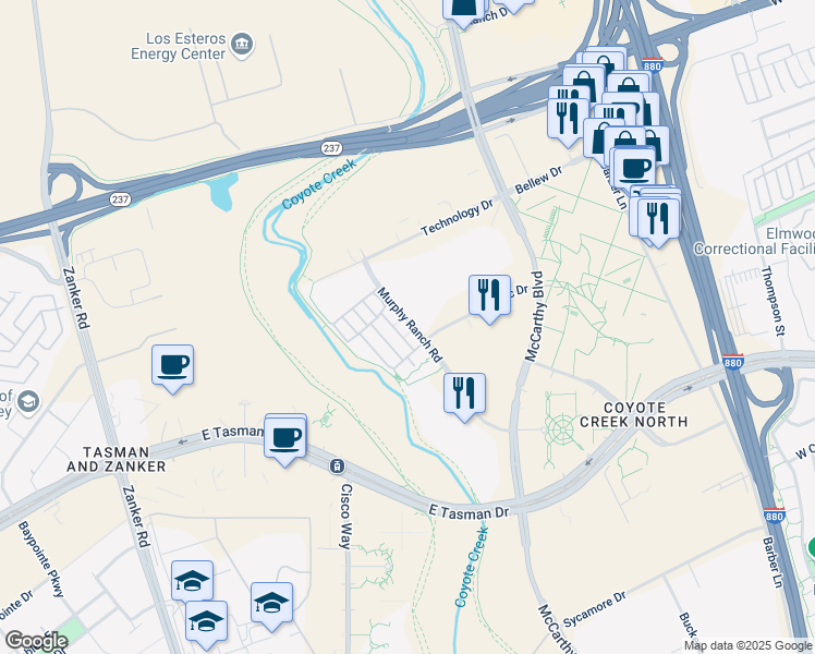 map of restaurants, bars, coffee shops, grocery stores, and more near 647 Murphy Ranch Road in Milpitas