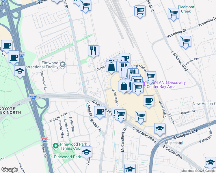map of restaurants, bars, coffee shops, grocery stores, and more near 37 Rain Walk in Milpitas