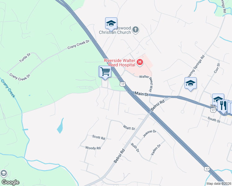 map of restaurants, bars, coffee shops, grocery stores, and more near 7449 Hargett Boulevard in Gloucester