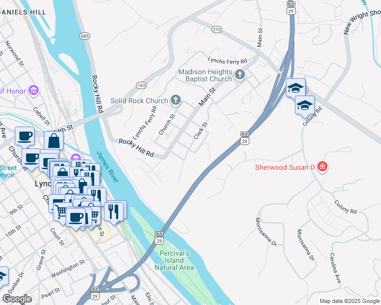 map of restaurants, bars, coffee shops, grocery stores, and more near 198 Clark Street in Madison Heights