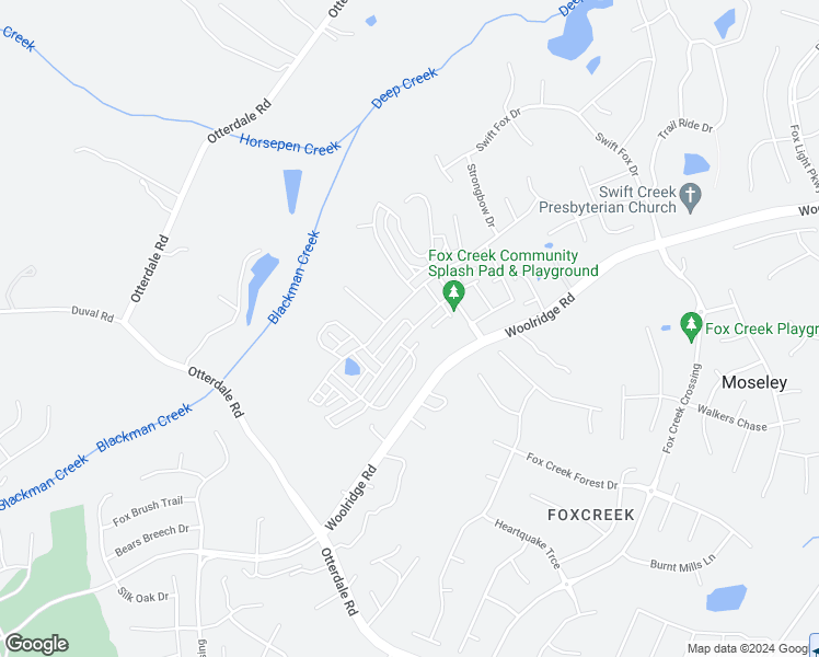 map of restaurants, bars, coffee shops, grocery stores, and more near 16704 Thornapple Run in Moseley