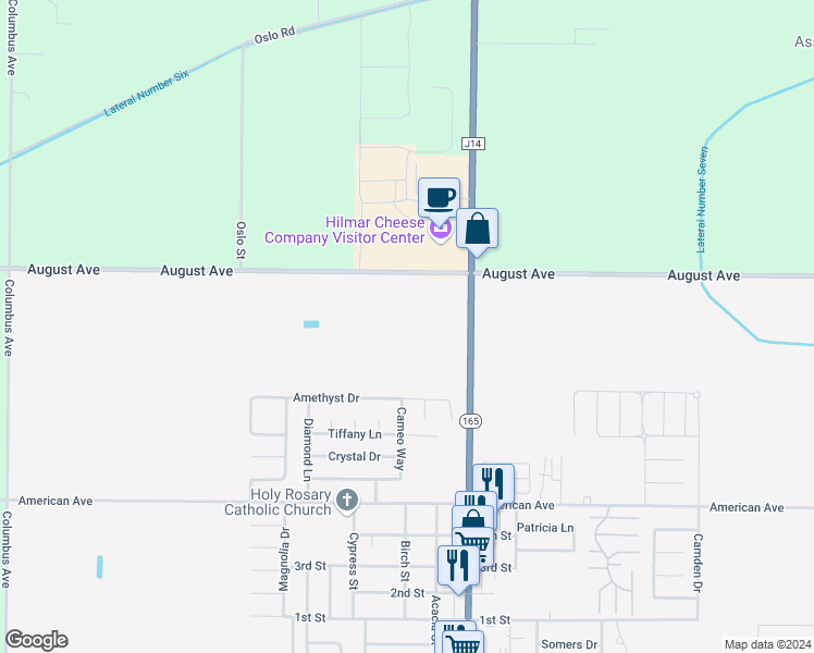map of restaurants, bars, coffee shops, grocery stores, and more near 8901 Lander Avenue in Hilmar