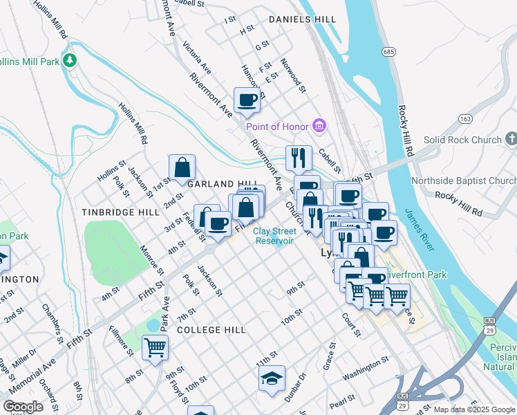 map of restaurants, bars, coffee shops, grocery stores, and more near in 