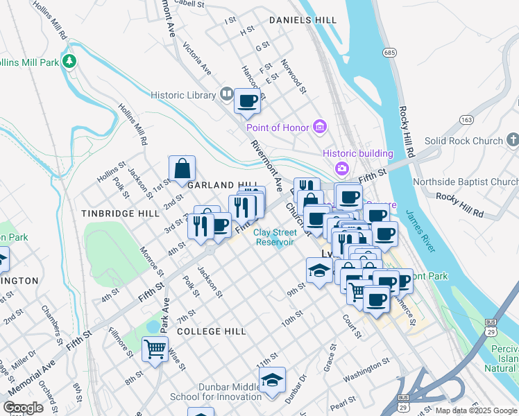map of restaurants, bars, coffee shops, grocery stores, and more near in 
