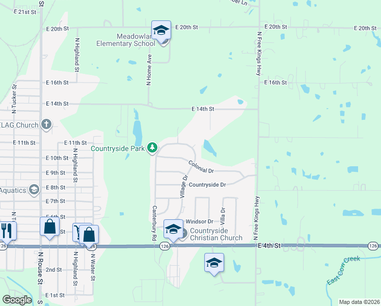 map of restaurants, bars, coffee shops, grocery stores, and more near 1047 Village Drive in Pittsburg