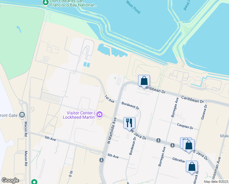 map of restaurants, bars, coffee shops, grocery stores, and more near 701 1st Ave in Sunnyvale