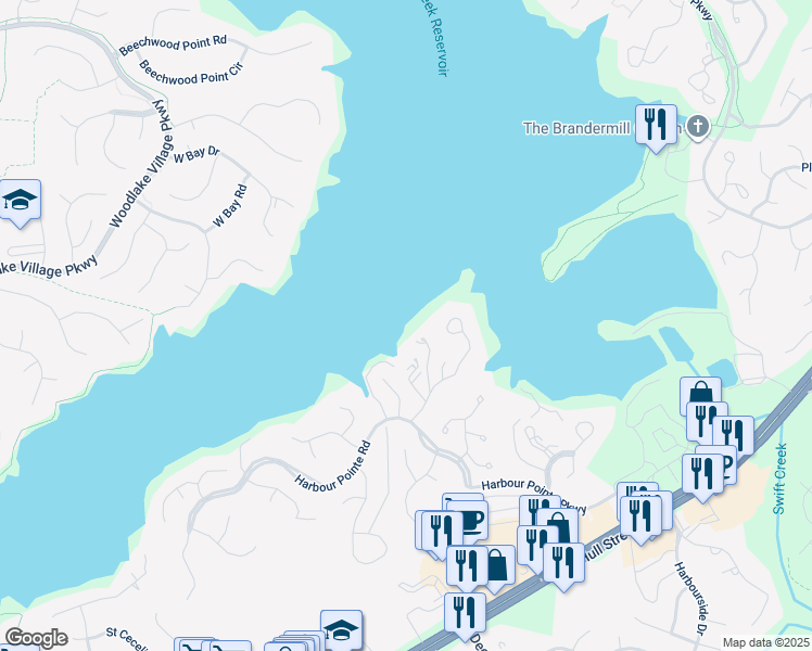 map of restaurants, bars, coffee shops, grocery stores, and more near 5720 Harbour Ridge Road in Midlothian