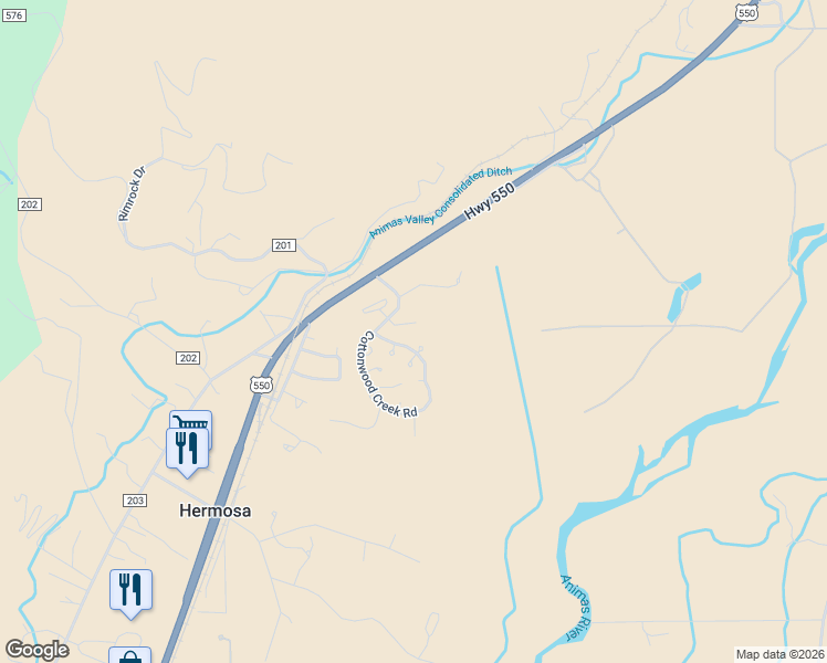 map of restaurants, bars, coffee shops, grocery stores, and more near 70 Fawn Lake Road in Durango
