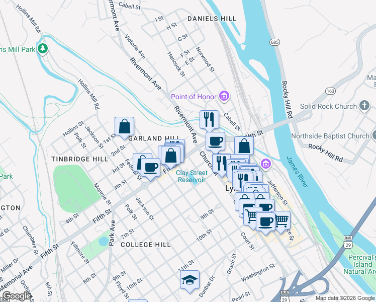 map of restaurants, bars, coffee shops, grocery stores, and more near in 