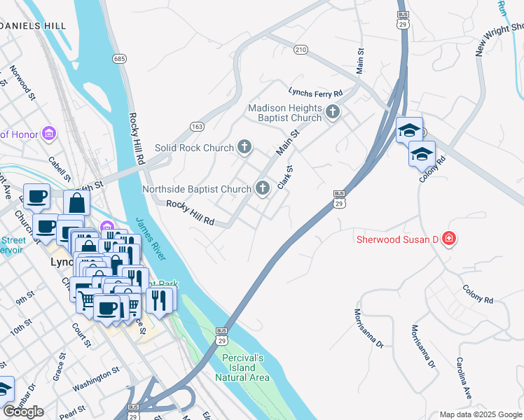 map of restaurants, bars, coffee shops, grocery stores, and more near 198 Clark Street in Madison Heights