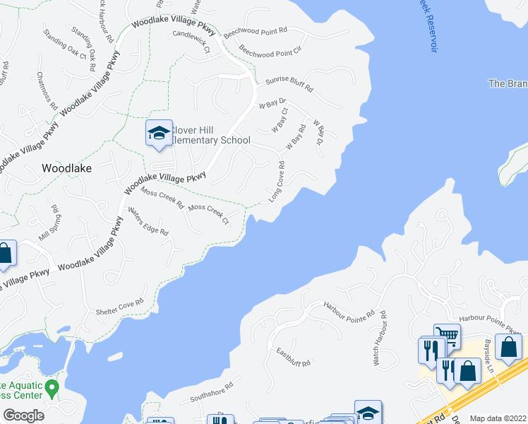 map of restaurants, bars, coffee shops, grocery stores, and more near 5717 Long Cove Road in Midlothian