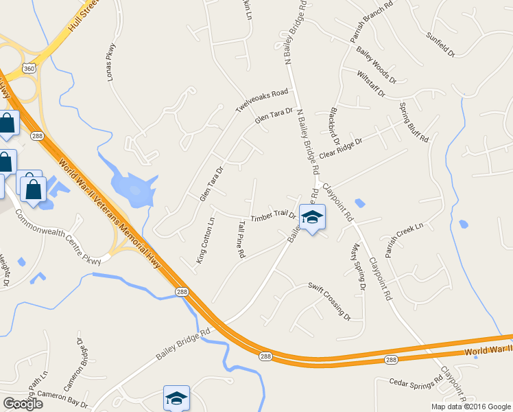 map of restaurants, bars, coffee shops, grocery stores, and more near 4901 Timbernorth Trail in Midlothian