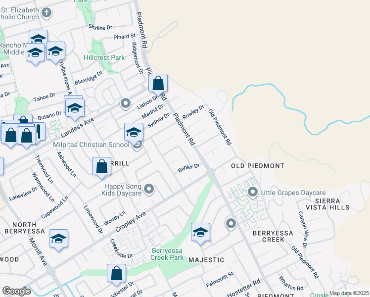 map of restaurants, bars, coffee shops, grocery stores, and more near 3555 Laurant Way in San Jose