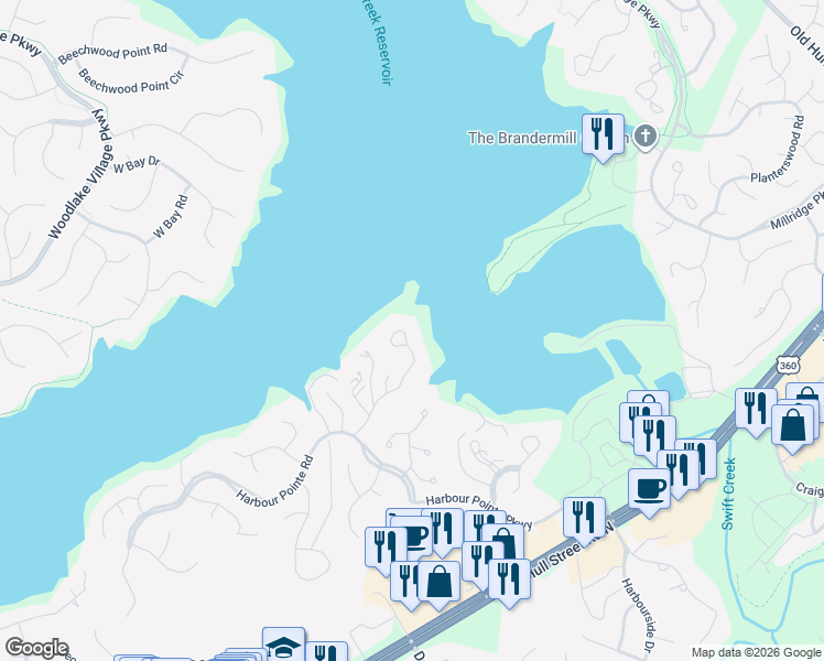 map of restaurants, bars, coffee shops, grocery stores, and more near 5613 Promontory Pointe Road in Midlothian