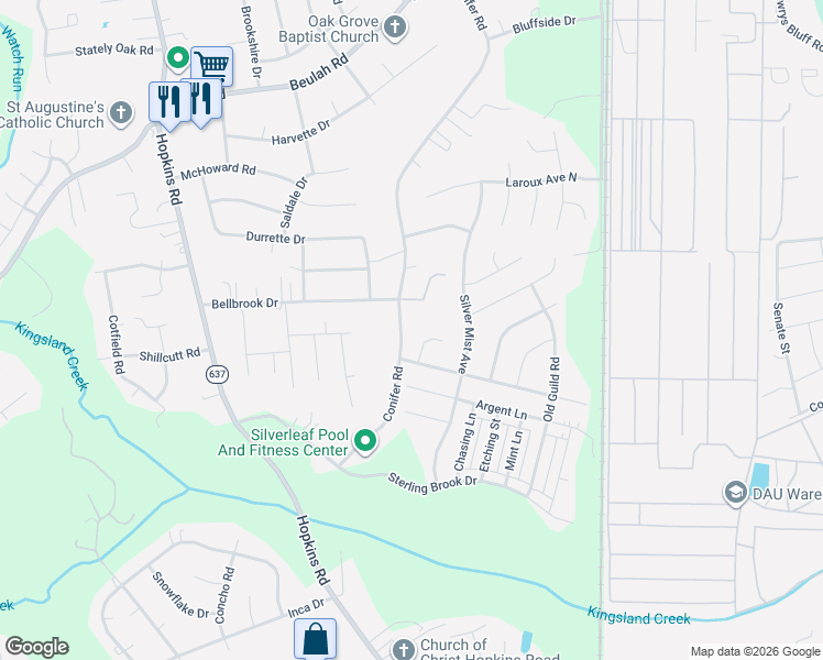 map of restaurants, bars, coffee shops, grocery stores, and more near 7523 Conifer Road in Richmond