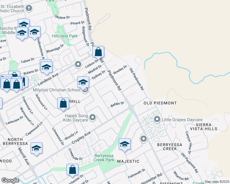 map of restaurants, bars, coffee shops, grocery stores, and more near 3555 Laurant Way in San Jose