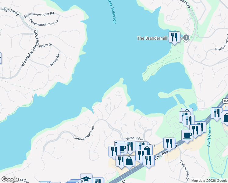 map of restaurants, bars, coffee shops, grocery stores, and more near 5613 Promontory Pointe Road in Midlothian