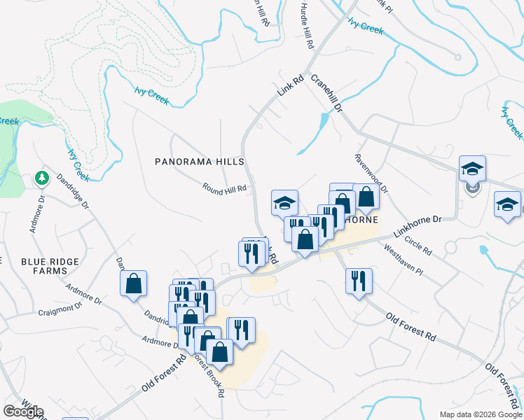 map of restaurants, bars, coffee shops, grocery stores, and more near 3064 Link Rd in Lynchburg