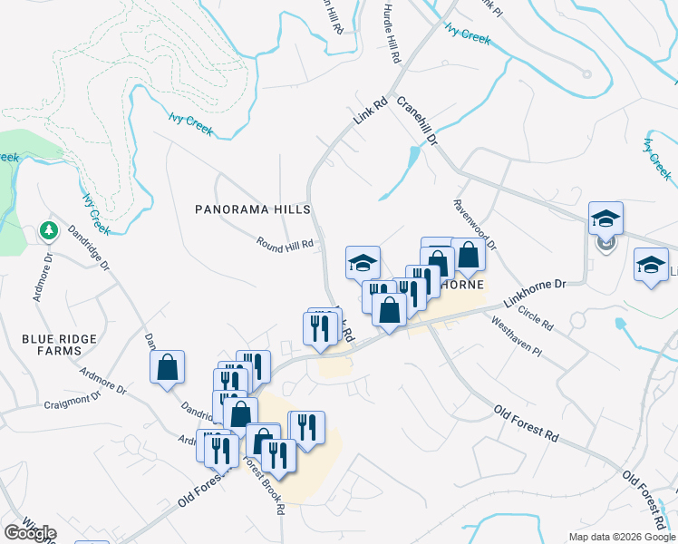 map of restaurants, bars, coffee shops, grocery stores, and more near 3064 Link Rd in Lynchburg
