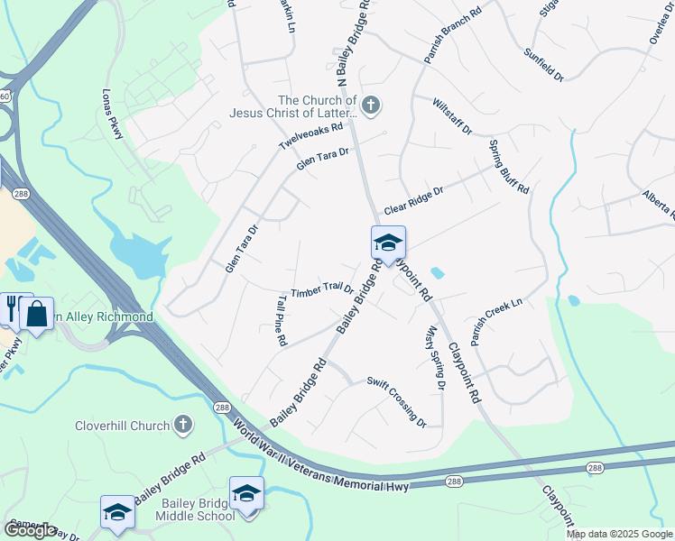 map of restaurants, bars, coffee shops, grocery stores, and more near 11903 Campbellridge Court in Midlothian
