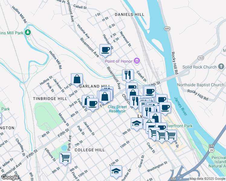 map of restaurants, bars, coffee shops, grocery stores, and more near in 