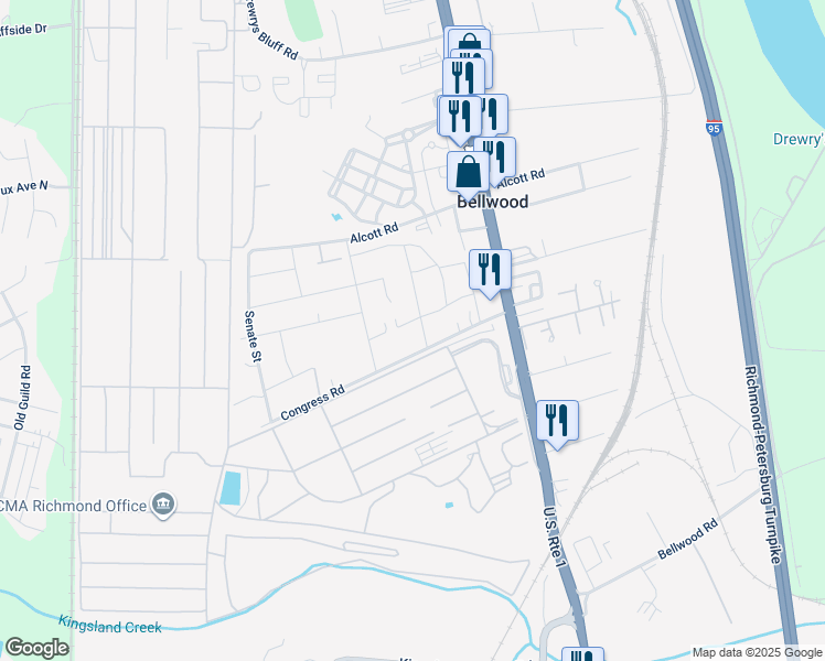 map of restaurants, bars, coffee shops, grocery stores, and more near 2805 Botone Avenue in Richmond
