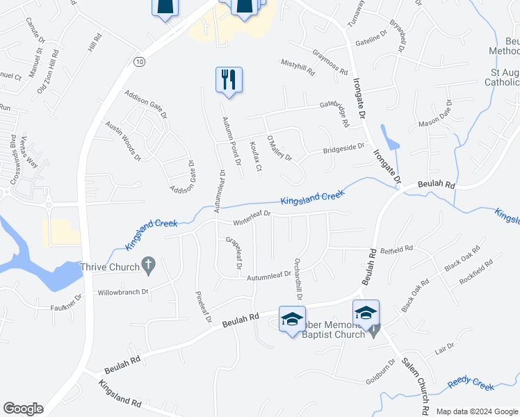map of restaurants, bars, coffee shops, grocery stores, and more near 5512 Winterleaf Drive in Richmond