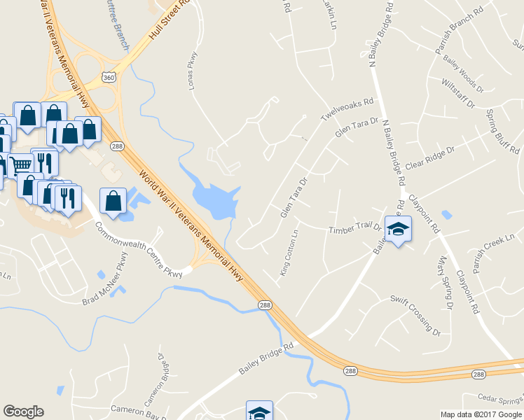map of restaurants, bars, coffee shops, grocery stores, and more near 5006 Twelveoaks Road in Midlothian