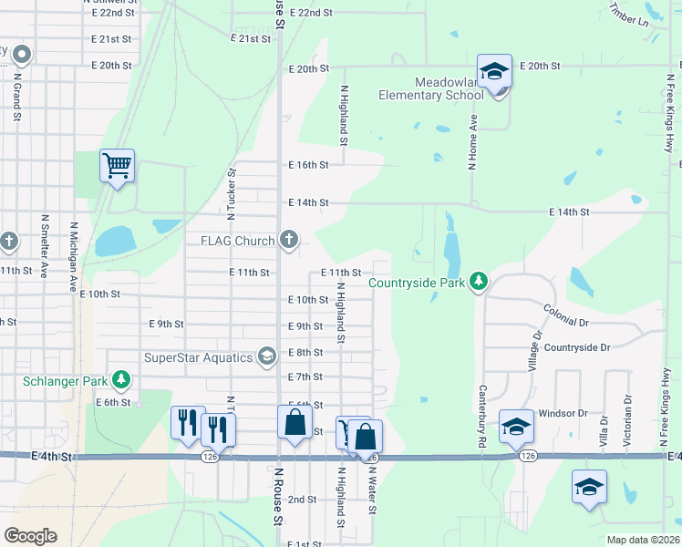 map of restaurants, bars, coffee shops, grocery stores, and more near 1300 East 11th Street in Pittsburg