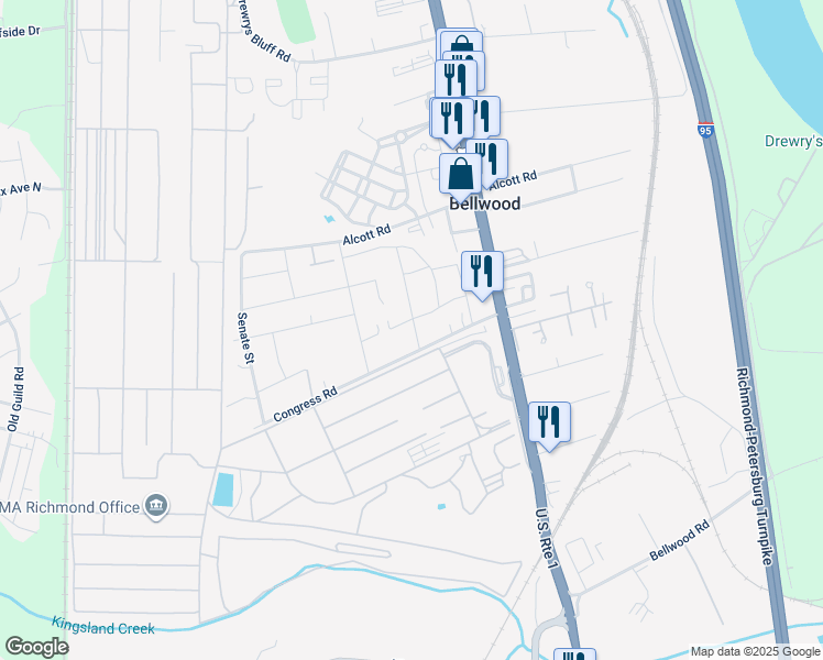 map of restaurants, bars, coffee shops, grocery stores, and more near 2801 Botone Avenue in Richmond