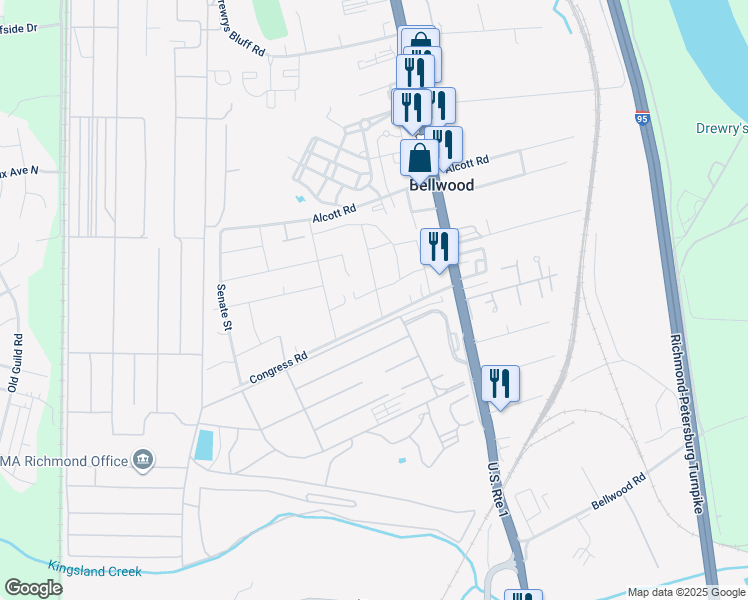 map of restaurants, bars, coffee shops, grocery stores, and more near 2801 Botone Avenue in Richmond