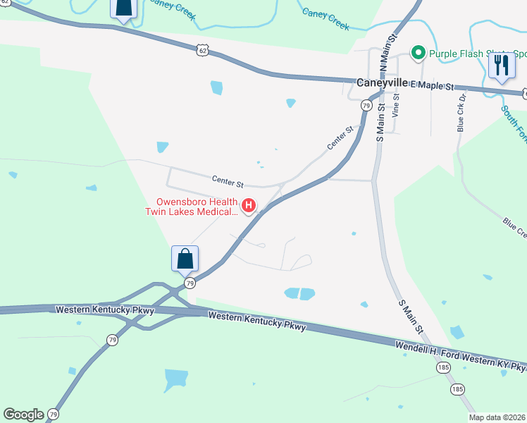 map of restaurants, bars, coffee shops, grocery stores, and more near Morgantown Street in Caneyville