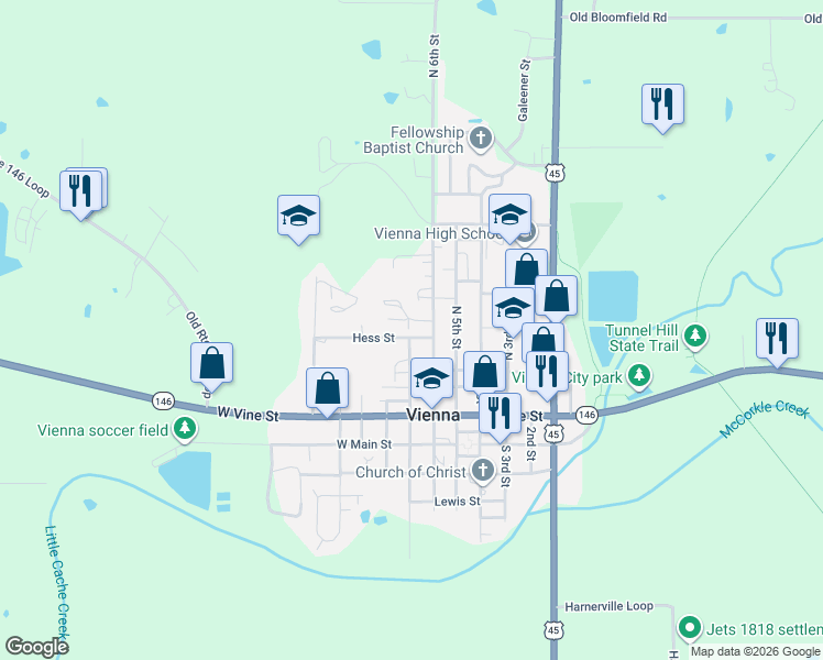 map of restaurants, bars, coffee shops, grocery stores, and more near 289-399 North 7th Street in Vienna