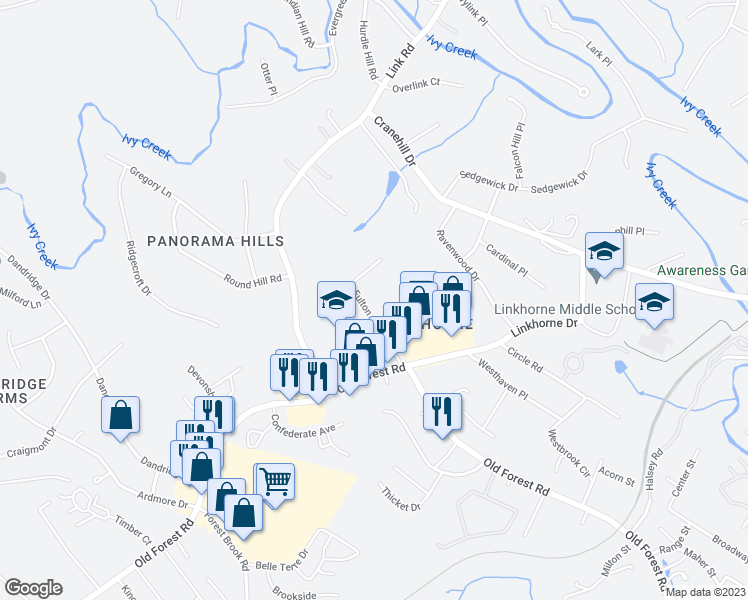 map of restaurants, bars, coffee shops, grocery stores, and more near 3050 Fulton Street in Lynchburg
