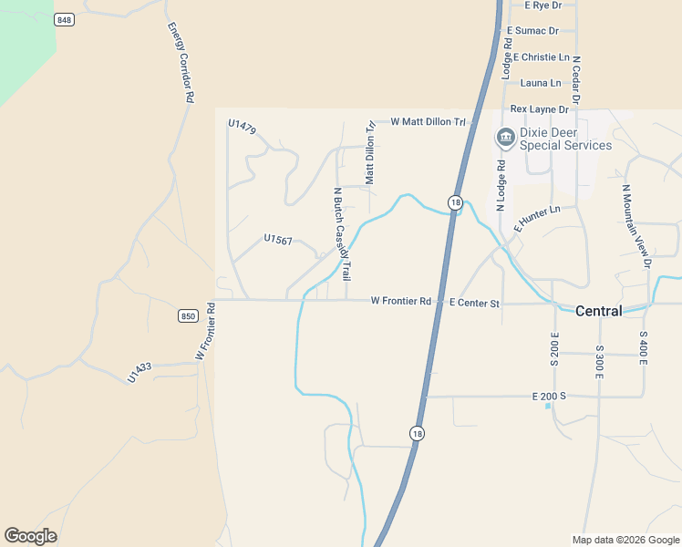 map of restaurants, bars, coffee shops, grocery stores, and more near 65 North Butch Cassidy Trail in Central