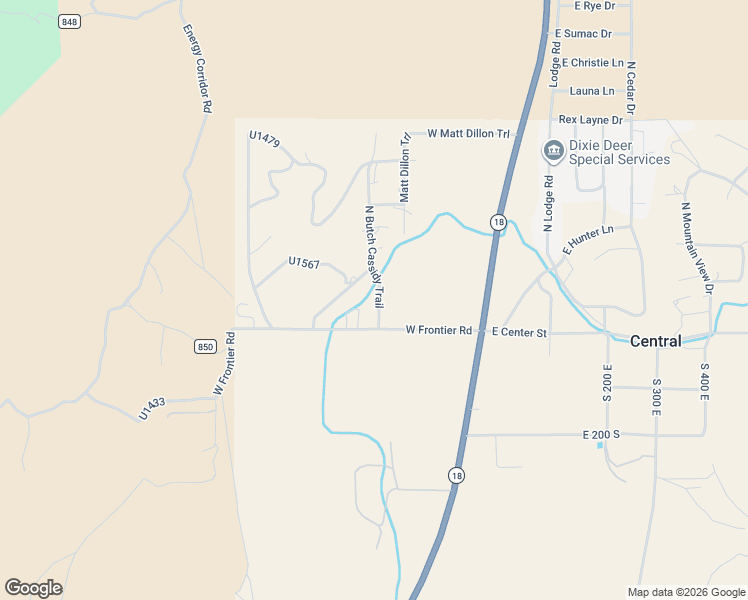 map of restaurants, bars, coffee shops, grocery stores, and more near 65 North Butch Cassidy Trail in Central