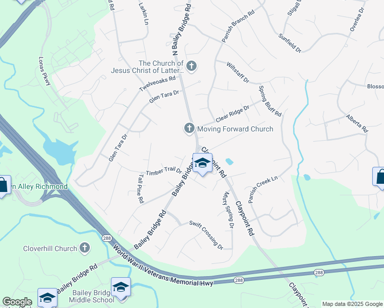 map of restaurants, bars, coffee shops, grocery stores, and more near 4903 Campbellridge Drive in Midlothian