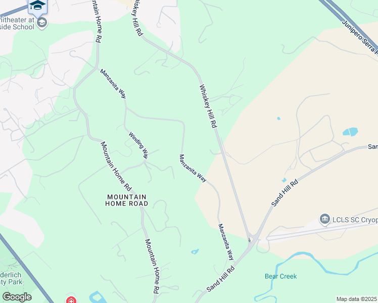 map of restaurants, bars, coffee shops, grocery stores, and more near 515 Manzanita Way in Woodside