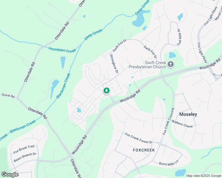 map of restaurants, bars, coffee shops, grocery stores, and more near 6400 Bilberry Alley in Moseley