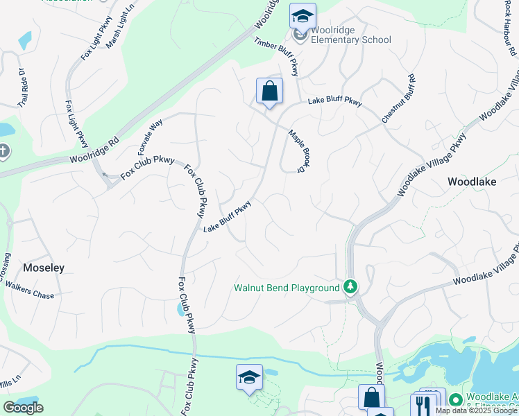 map of restaurants, bars, coffee shops, grocery stores, and more near 5804 Rosebay Forest Road in Midlothian